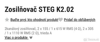 Predám zosilňovač Steg K2.02 – výkonný 2-kanál - 5