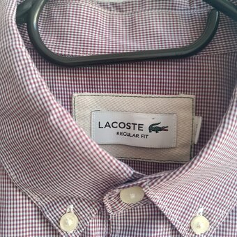 Lacoste fialová košeľa s dlhým rukávom kockovaná M/L - 5