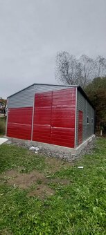 Plechová garáž / sklad 6×8 m – dvojspádová strecha, RAL 3011 - 5