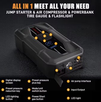 jump starter + kompresor 5000 A Popdeer PD-JA5  QC 30W - 5