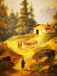Olej na platne Alpská krajina 1720 signováno - 5