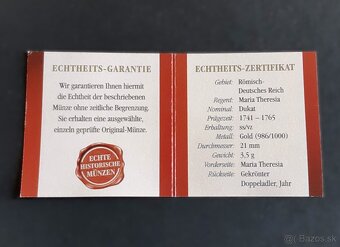 Predám zlatý dukát MÁRIA TERÉZIA 1746 KARLSBURG. - 5