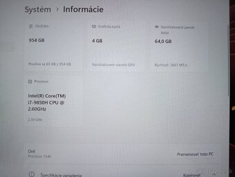 Dell Precision 7540 , Intel® Core™i7 ,64gb ram , M.2 NVMe - 5