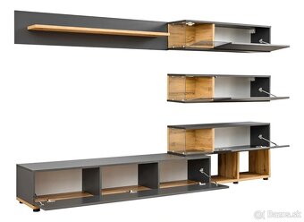 Obývacia stena antracit + dub wotan s LED osvetlením - 5