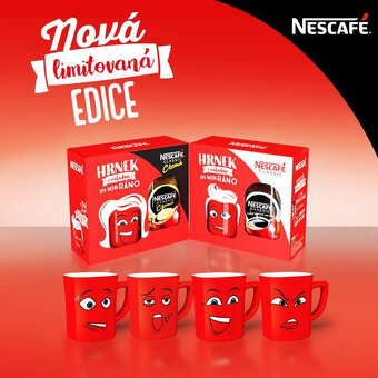Predám červené hrnčeky NESCAFÉ - klasické i tie s ksichtíkom - 5
