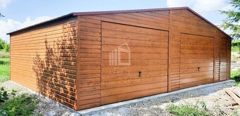 Plechová garáž 9mx6m, sedlová strecha, imitácia dreva - 5