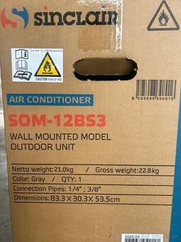 Nová klimatizácia Sinclair SKY 3,5kw - 5