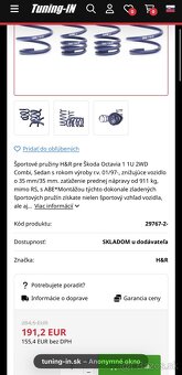 Športové pružiny HaR Octavia 1 - 5