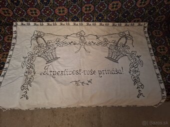 Originálne vyšívané ľudové textílie - vintage s nápismi - 5