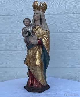 Dřevěná starožitná socha Panna Marie - 5