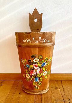 Staré krásné dřevěné malované vědro - 5