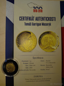 zlatá minca TGM - 5