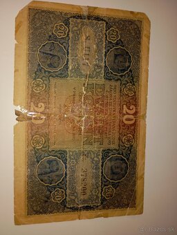 BANKOVKA 20 KČ 1919, VZÁCNÁ SÉRIE U, NEPERFOROVANÁ - 5