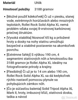 Mohutný carbon statív Rollei s hlavou: nosnosť 65kg - 5