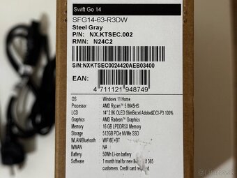 Acer Swift Go 14 OLED, AMD Ryzen 5 8645HS, 16GB, 512GB SSD - 5