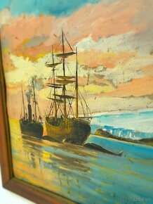 Starý obraz Lode na mori - olejomaľba - paintings ships - 5