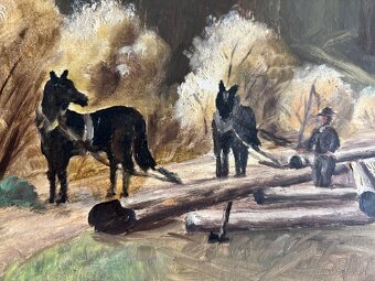 Obraz Koňe v lese, originální olejomalba na desce, 110x60 - 5
