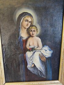 Stará olejomaľba na plátne -Madona s Ježiškom - 5