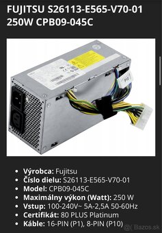 napájací zdroj pre PC - Fujitsu S26113-E611-V70-01 - 5