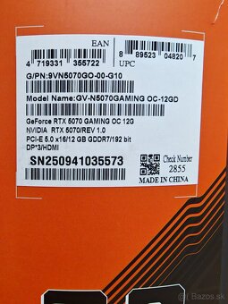 NOVÁ RTX 5070 GIGABYTE GAMING OC 12G - 5