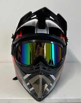 Moto prilba (off-road/motocross) + okuliare, veľkosť M - 5
