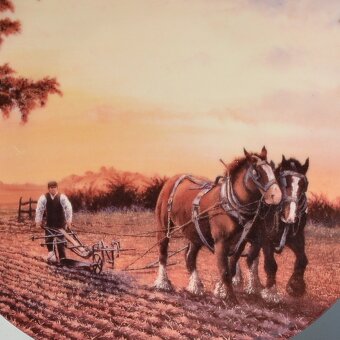 4 porcelánové taniere z 1 sady - Práca na poli s koňmi - 5