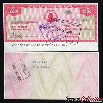 Cestovné šeky Zimbabwe 2003 - 5
