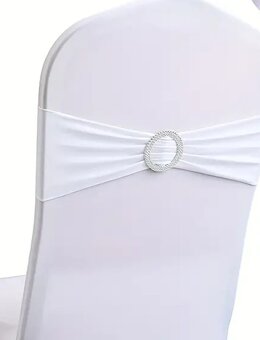 ružové mašle na stoličky s brošňou - 5