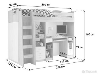 Vyvýšená posteľ s písacím stolom a skriňou + MATRAC - 5
