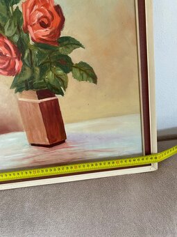 Predám obraz olejomaľbu - ruže vo váze - 5