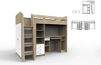 Detská poschodová posteľ so stolíkom dub sonoma/biela - 5