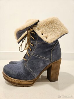 Dámske modré semišové čižmy na podpätku - 5