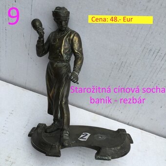 Bronzové sochy a busty, žehlička, svietnik a kovové veci - 5