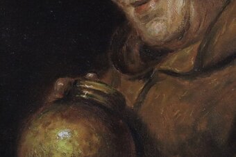 Predám starú olejomalbu na plátne Mních rozmer 55cm x 49cm p - 5