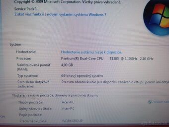 predám notebook Acer Aspire 5732Z , 4gb ram ,Win 7 - 5