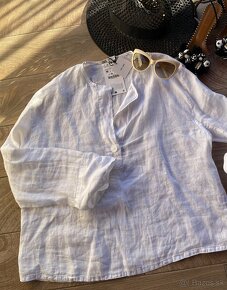 Zara biela lanová blúzka košeľa - 5
