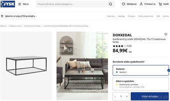 JYSK, nové | Konferenčný stolík 75x115 betónová farba - 5