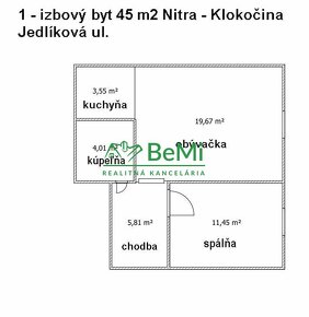1 izbový byt 45 m2 Nitra Klokočina Jedlíkova ul. ID 476-111- - 5