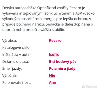 Detská autosedačka Optiafix Recaro - 5