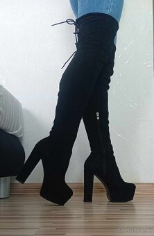 Dámske čierne semišové čižmy nad koleno - veľkosť 36 - 5