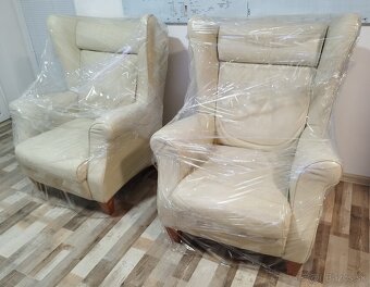 2 kozene kremove kresla, siroke 90 cm - 5