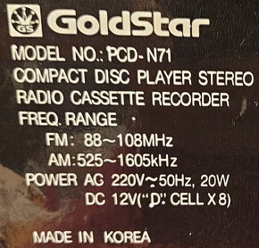 Predám vintage rádiomagnetofon s CD GoldStar PCD-N71 - 5