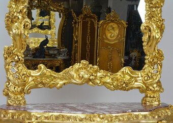 Zámecká konzola se zrcadlem - masiv - řezbovaná - 5