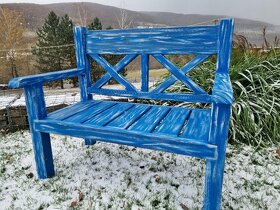 záhradná lavica - X - 2 miestna - modrá s bielou patinou - 5