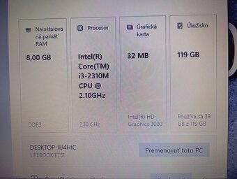 Fujitsu Lifebook e751,Intel® Core™i3 ,RS232 , 8gb ram ,Win10 - 5
