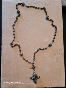 Strieborný stary krasny ruženec filigran - 5