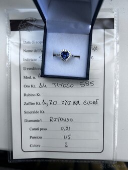 Zlatý prsteň so Zafírom a diamantami - 5