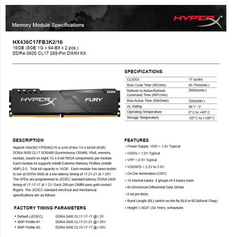 Kingston HyperX Fury Black DDR4 16GB (2x8GB) 3600MHz CL17 - 5