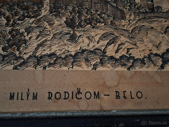 Predám obraz Trenčianský hrad Sig. Zimen 1941 rezba do karto - 5