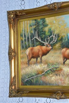 Zámecký obraz - Jelen s laní- olej na plátně - 5